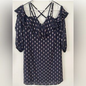 Skies Are Blue Gold and Blue Ruffled Bubble Midi Dress